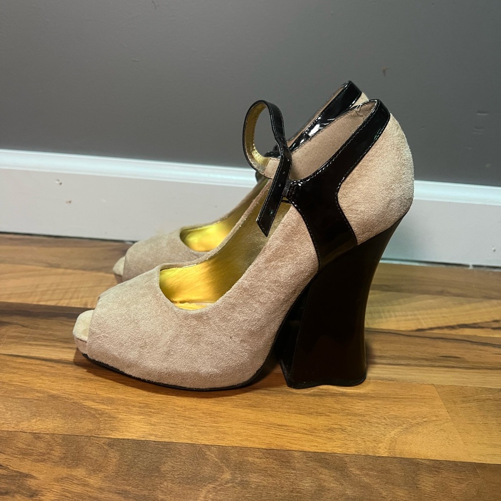 Zinc Cream and Black Mary Jane Heels